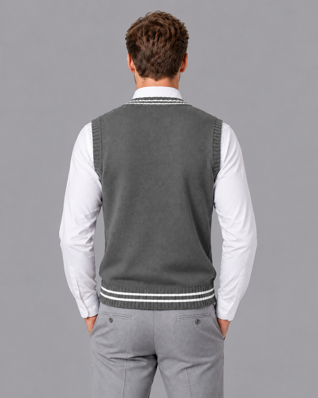 Men's Sleeveless Jumper - Cable Knit V Neck Contrast Trim Sweater Vest