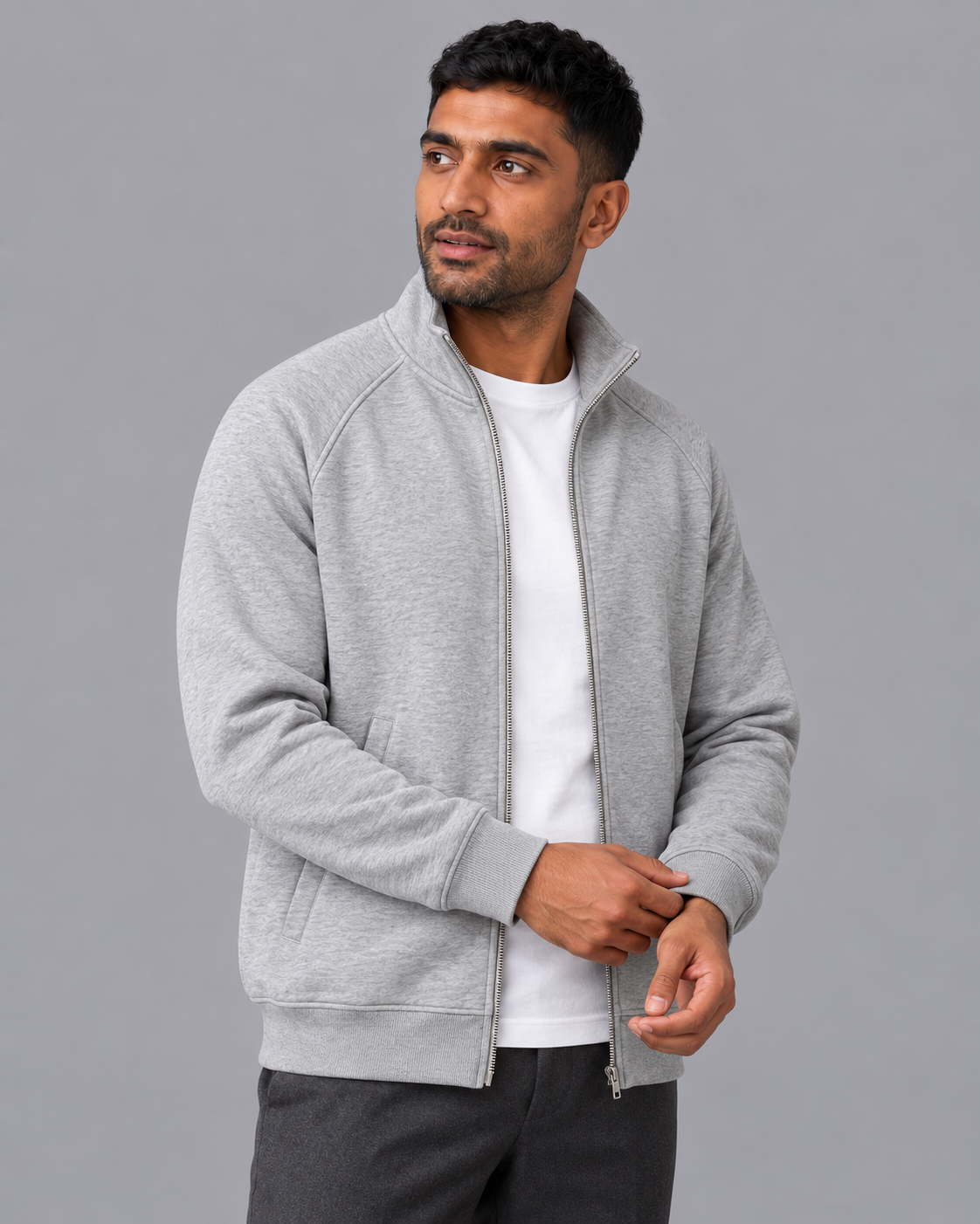 Men's Track Jacket - Oversized Full Zip Stand Collar Raglan Sleeve