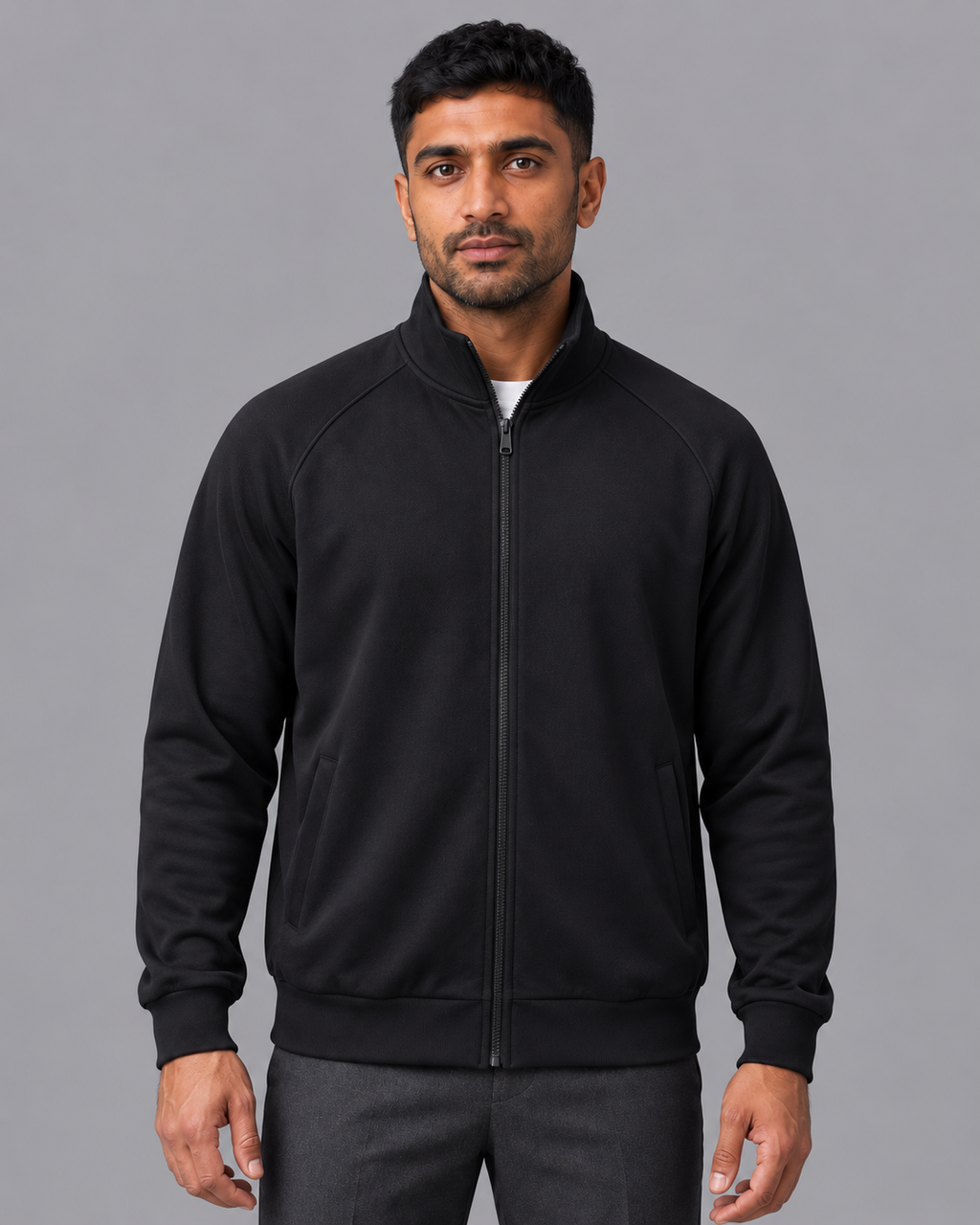 Men's Track Jacket - Oversized Full Zip Stand Collar Raglan Sleeve