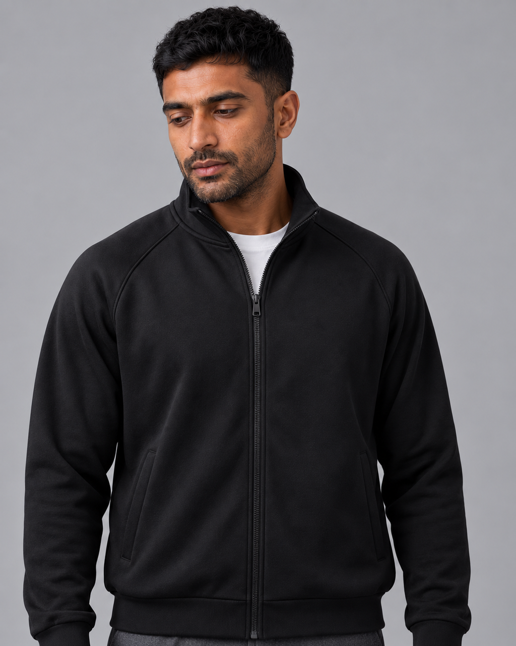 Men's Track Jacket - Oversized Full Zip Stand Collar Raglan Sleeve