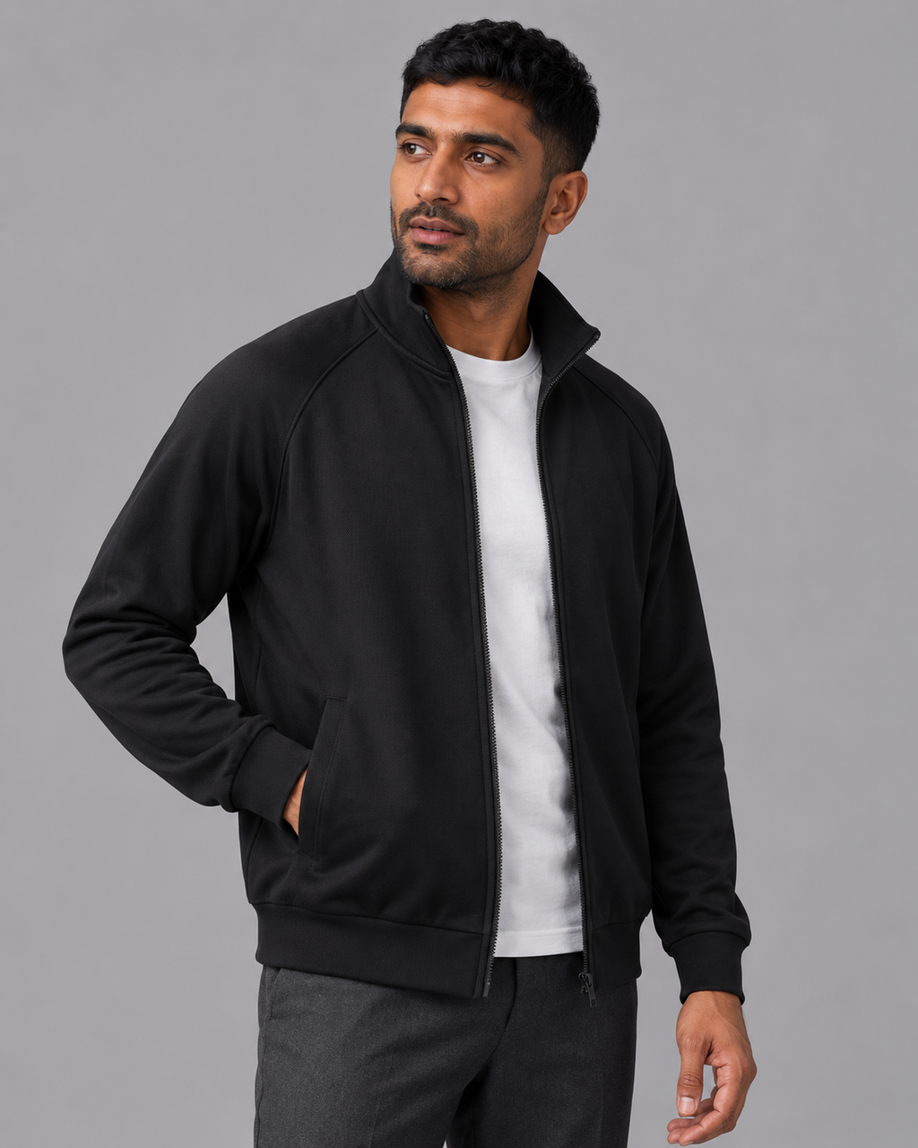 Men's Track Jacket - Oversized Full Zip Stand Collar Raglan Sleeve
