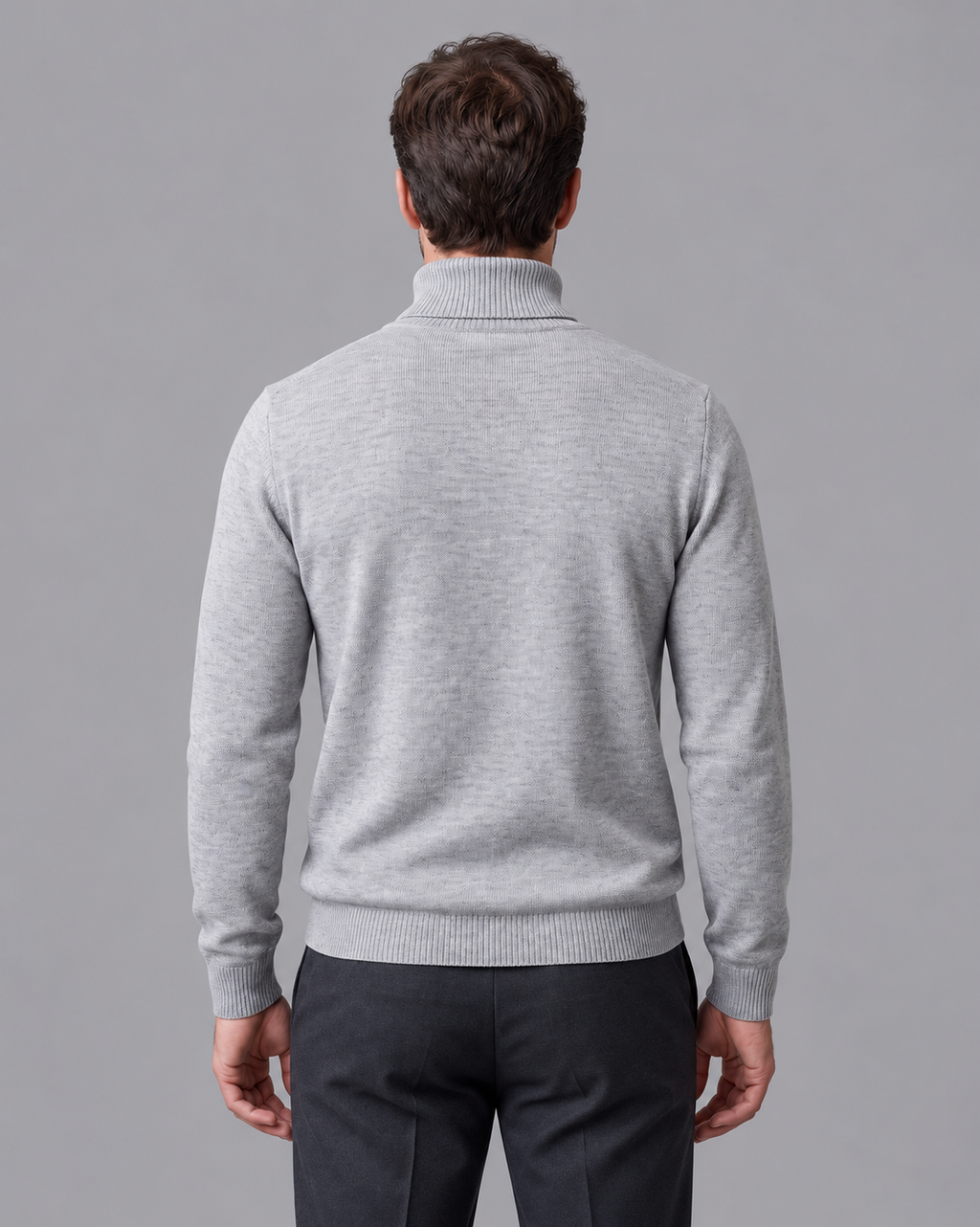Men's Turtleneck Jumper - Fine Knit Ribbed Roll Neck Regular Fit