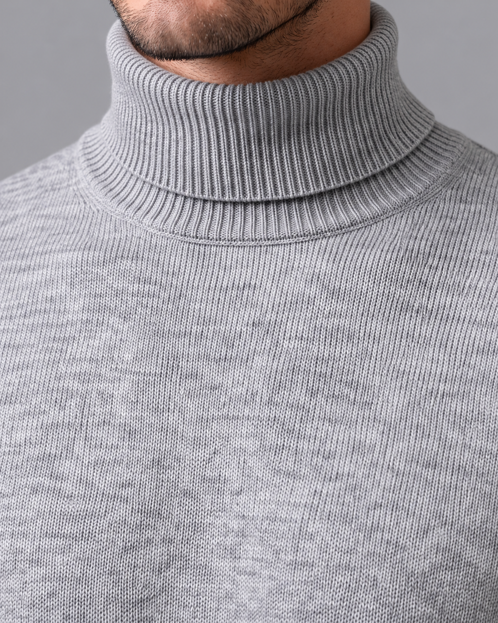 Men's Turtleneck Jumper - Fine Knit Ribbed Roll Neck Regular Fit
