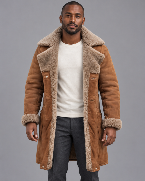 Men's Aviator Jacket - Classic Pilot Shape Warm Lined Winter Coat - Brown - front view
