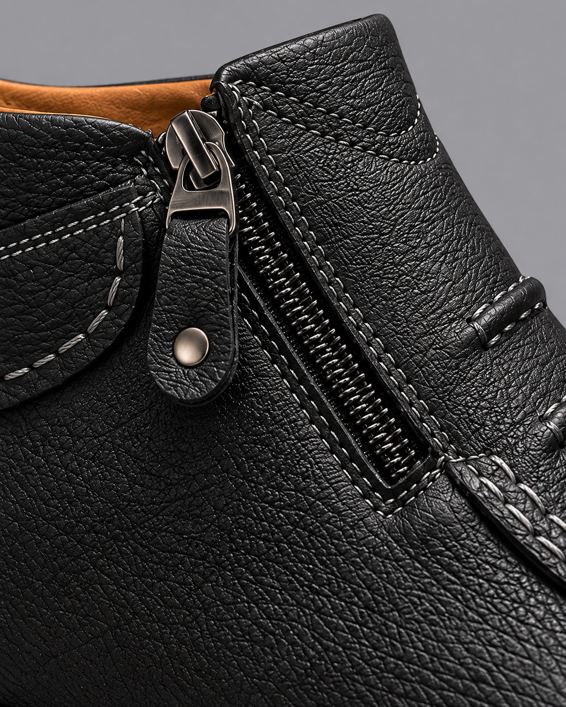 Men's Leather Boots - Side Zip Ergonomic Padded Insole Smart Casual - Black - detail