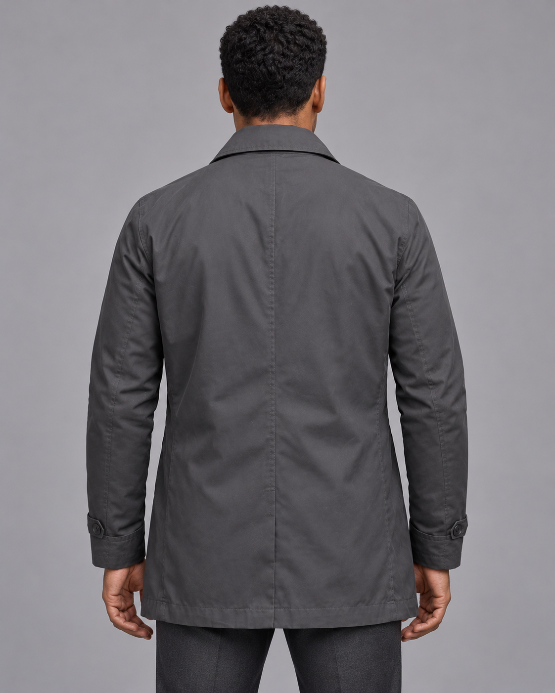 Men's Quilted Coat - Button Front Lined Water Resistant Smart Casual - Grey - back view