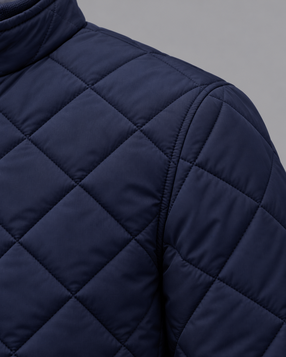 Men's Quilted Jacket - Fleece Lined Slim Structured Smart Casual - Navy - fabric detail