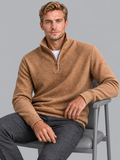 Men's Quarter Zip Jumper - Textured Knit Stand Collar Pullover
