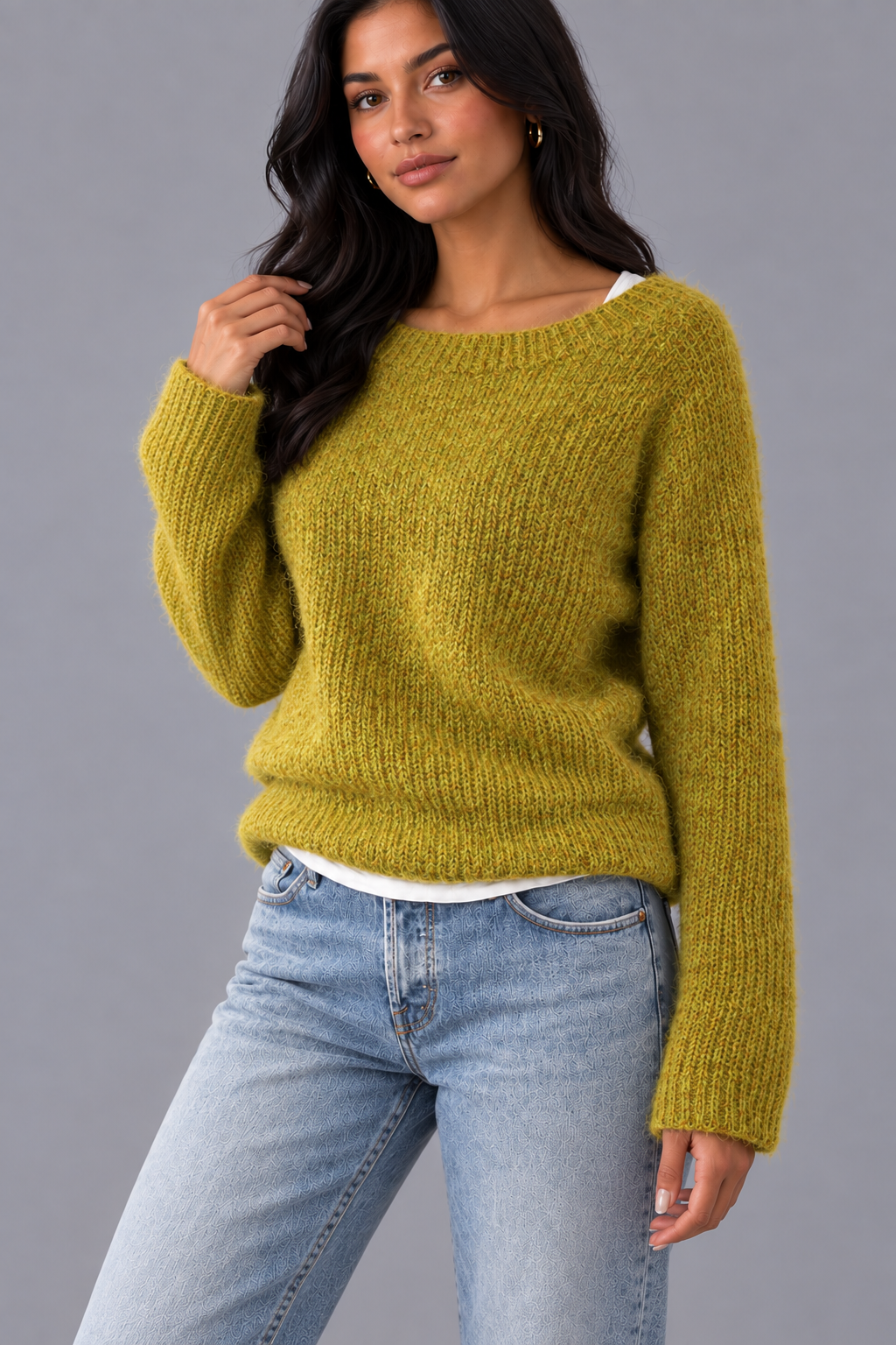 Women's Boat Neck Jumper - Relaxed Fit Textured Knit Long Sleeve