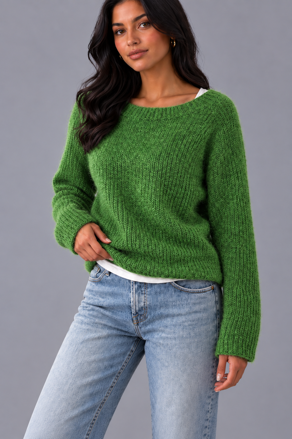Women's Boat Neck Jumper - Relaxed Fit Textured Knit Long Sleeve