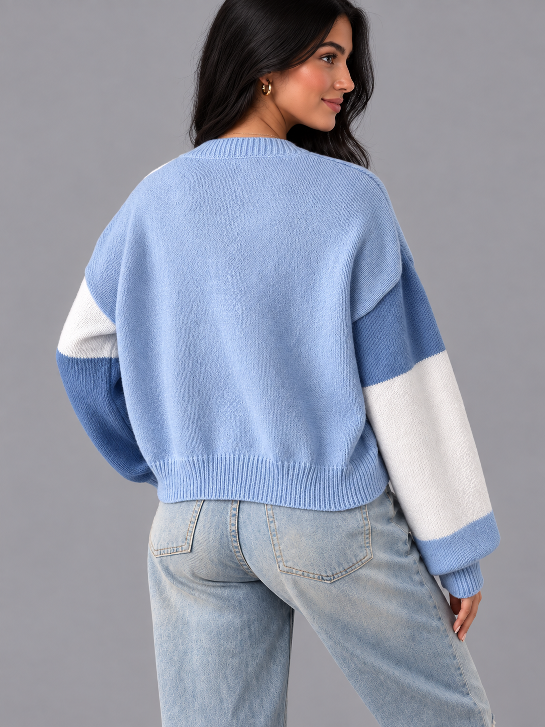 Women's Cardigan - Cropped Colour Block Open Front Ribbed Cuffs