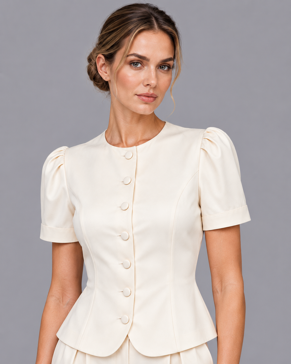 Women's Co Ord Set - Tailored Short Sleeve Blazer Wide Leg Trousers