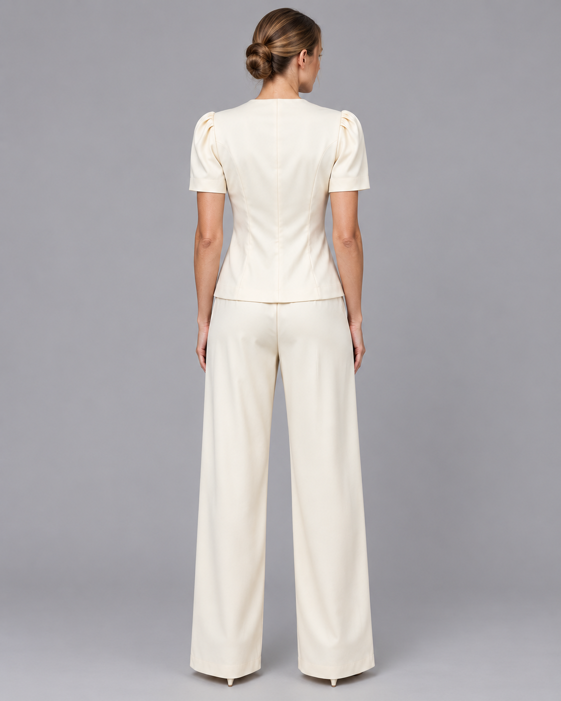 Women's Co Ord Set - Tailored Short Sleeve Blazer Wide Leg Trousers