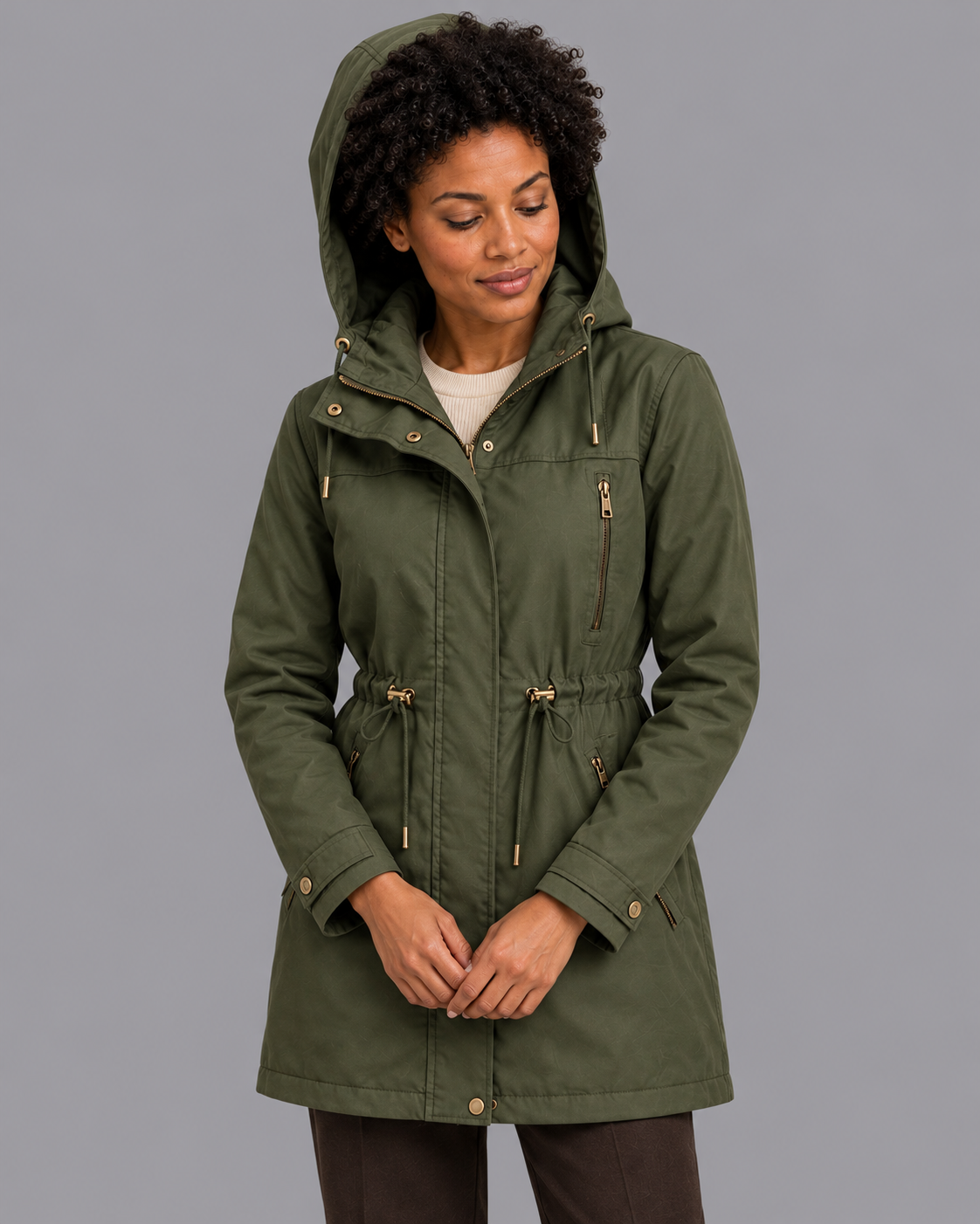 Women's Cotton Coat - Mid Length Straight Fit Casual Autumn Jacket
