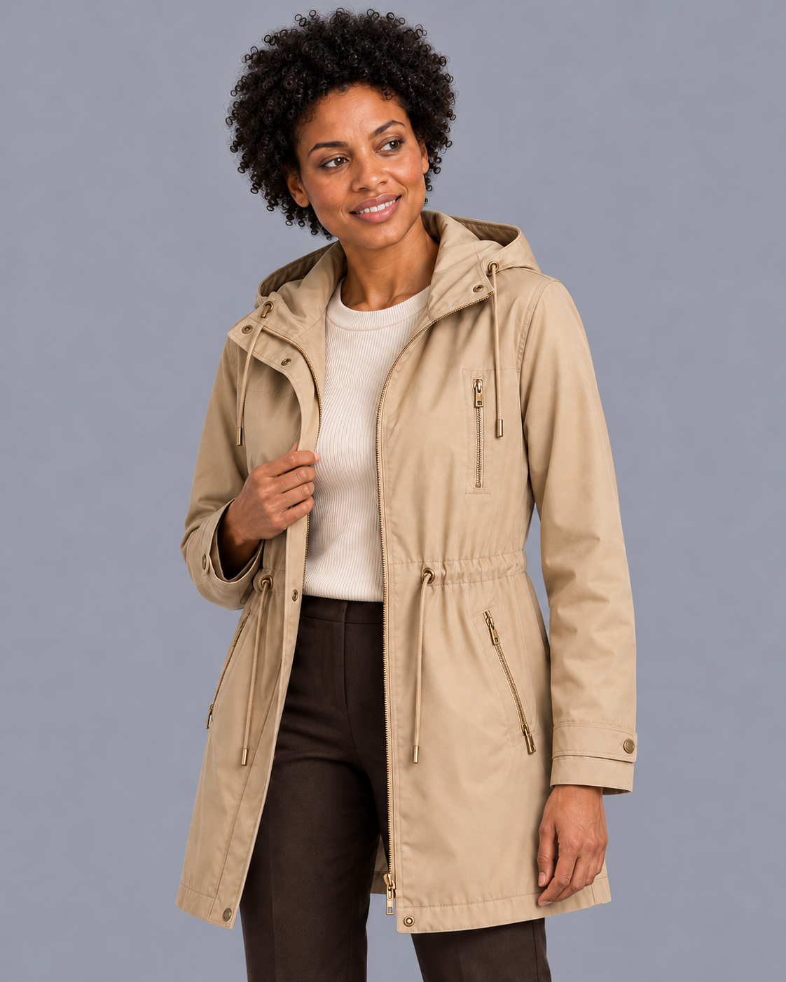 Women's Cotton Coat - Mid Length Straight Fit Casual Autumn Jacket