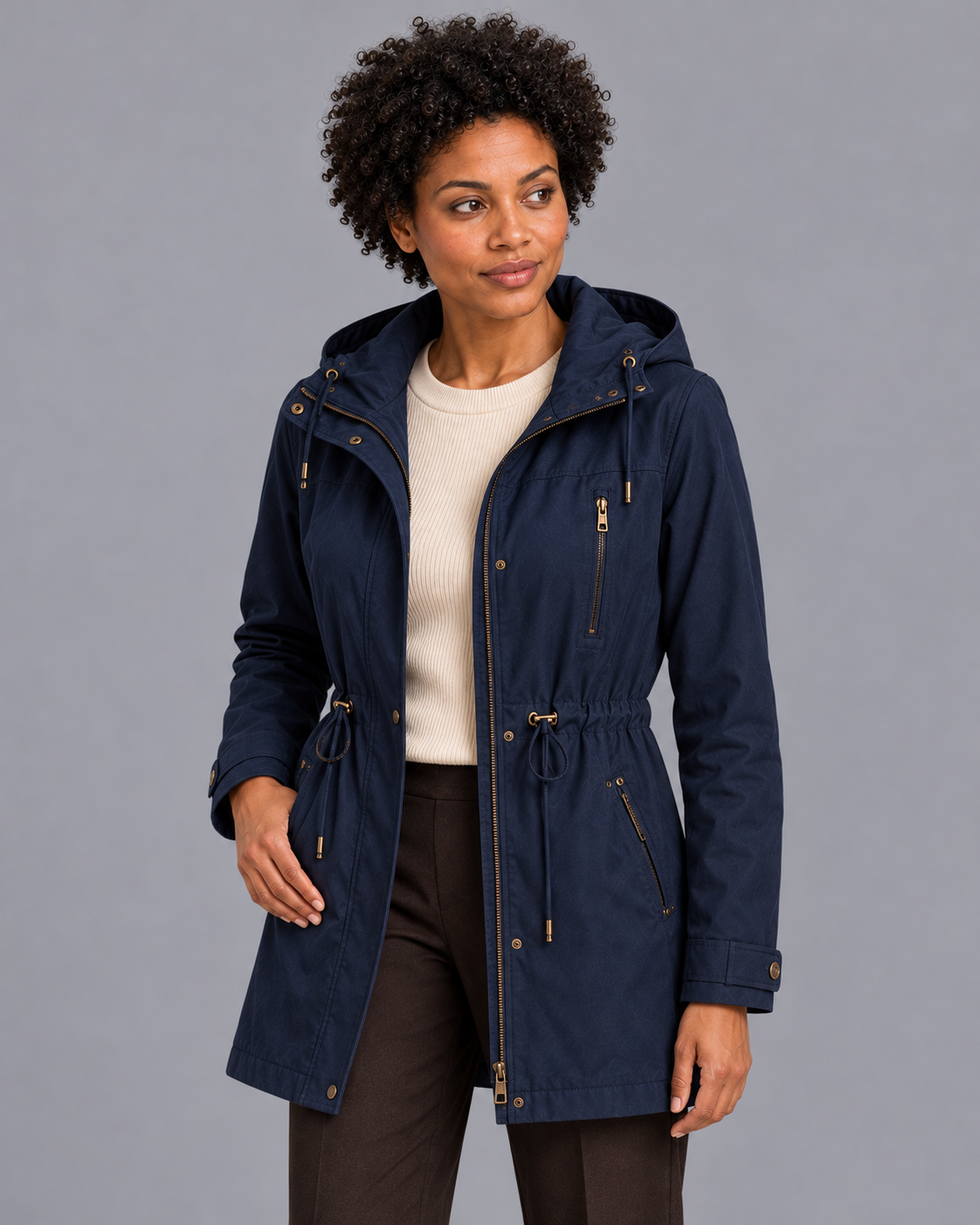 Women's Cotton Coat - Mid Length Straight Fit Casual Autumn Jacket