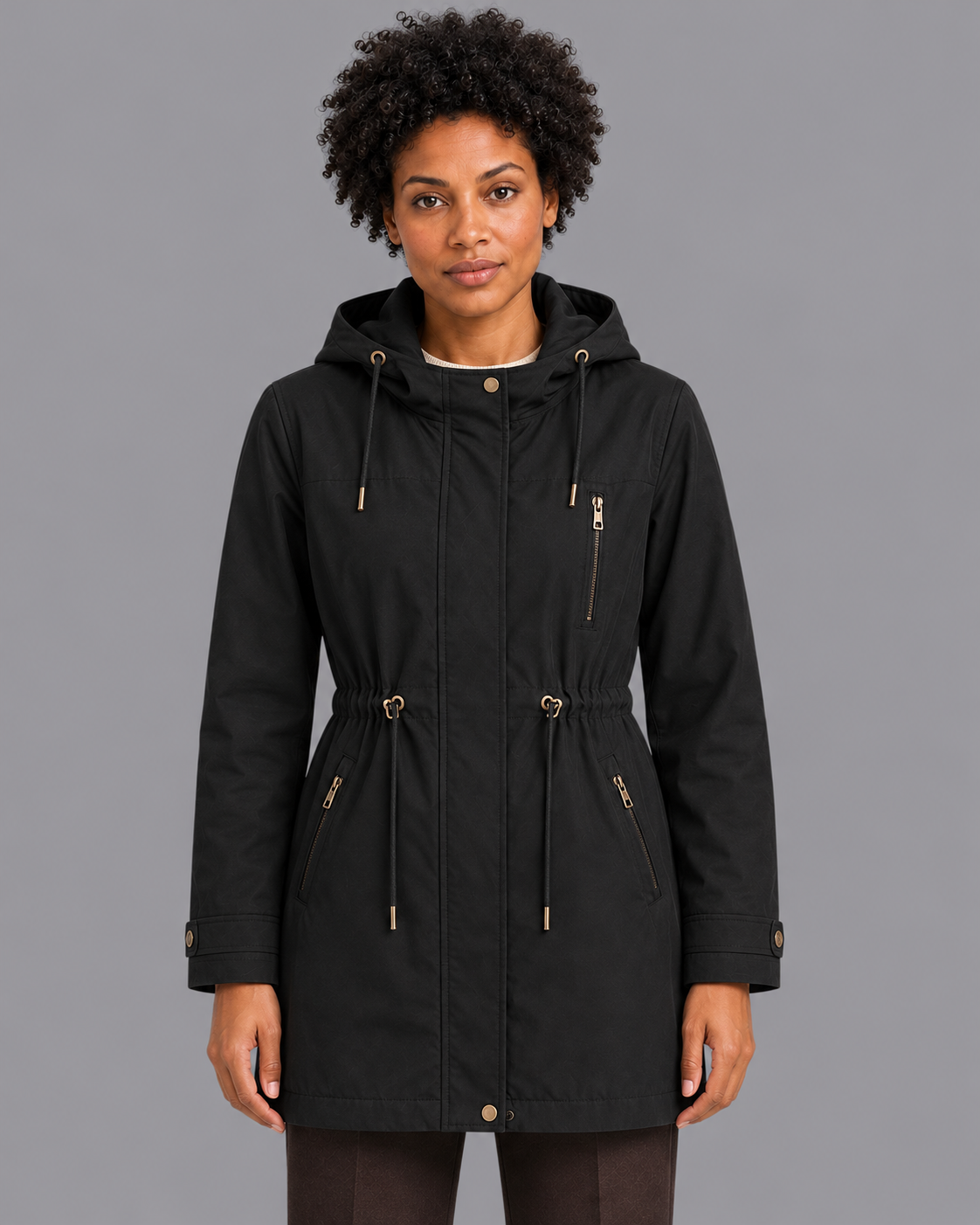 Women's Cotton Coat - Mid Length Straight Fit Casual Autumn Jacket