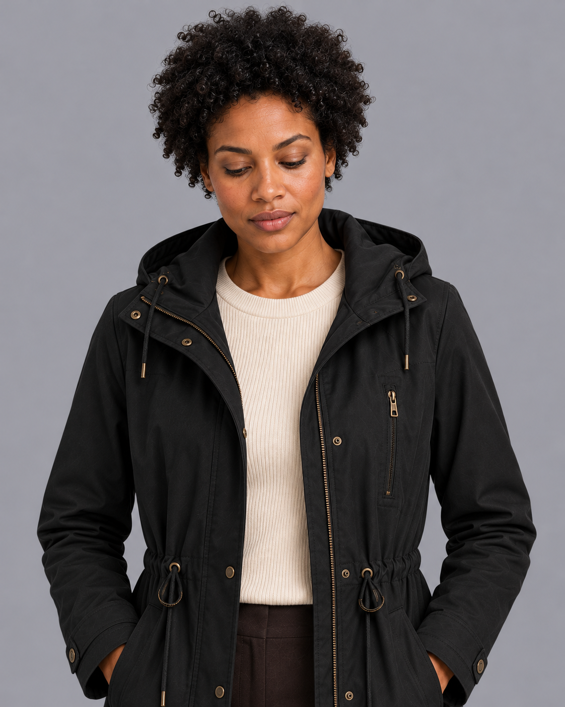 Women's Cotton Coat - Mid Length Straight Fit Casual Autumn Jacket