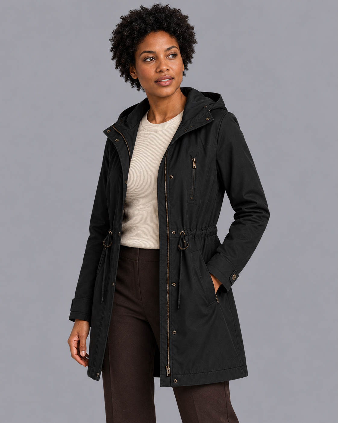 Women's Cotton Coat - Mid Length Straight Fit Casual Autumn Jacket