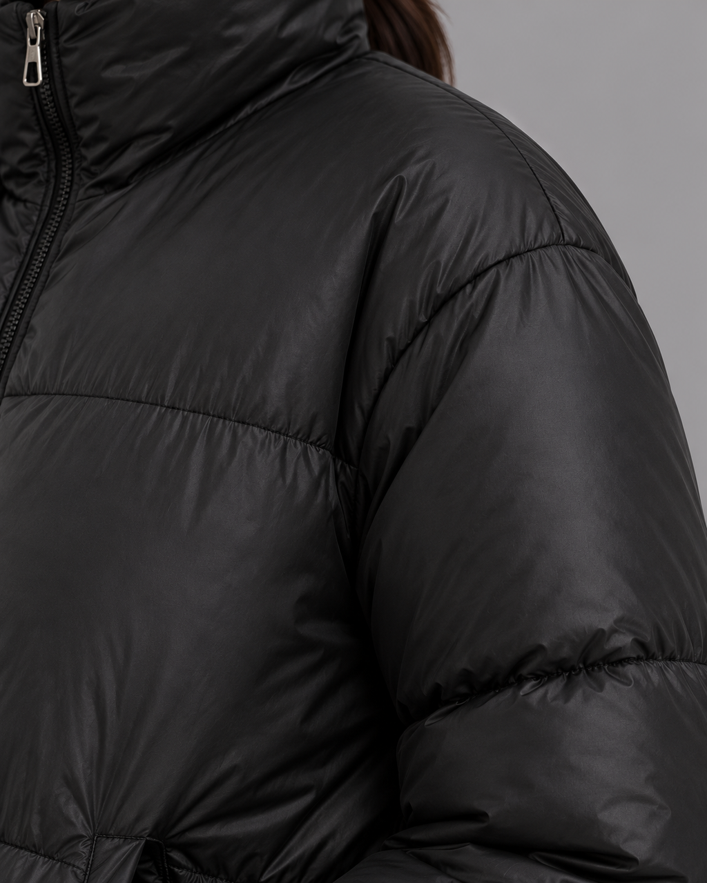 Women's Cropped Quilted Puffer Jacket - High Collar Drawcord Hem