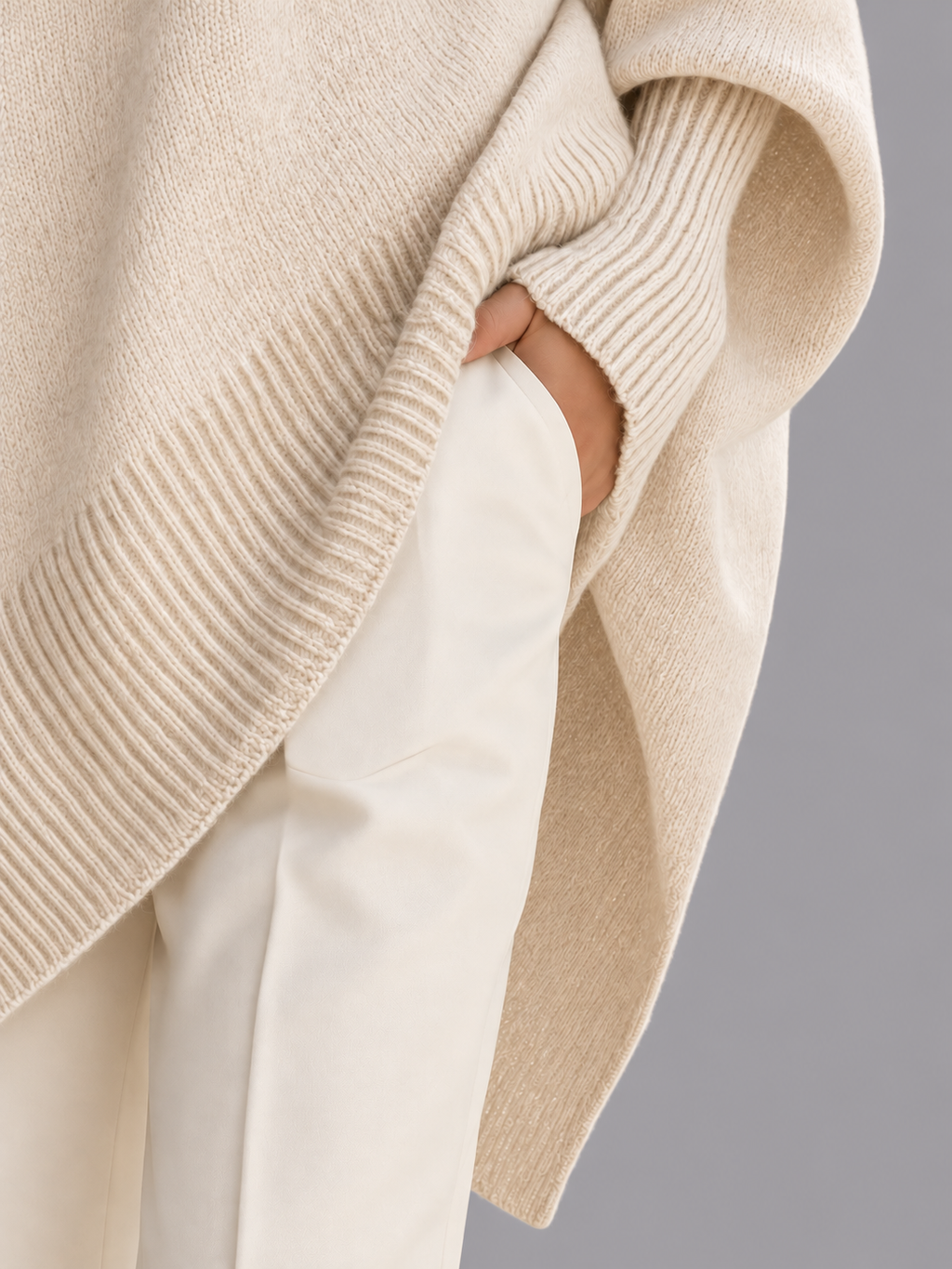 Women's Oversized Jumper - Draped Asymmetric Hem Ribbed