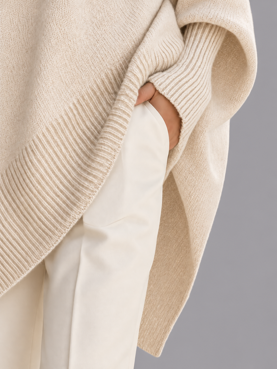 Women's Oversized Jumper - Draped Asymmetric Hem Ribbed