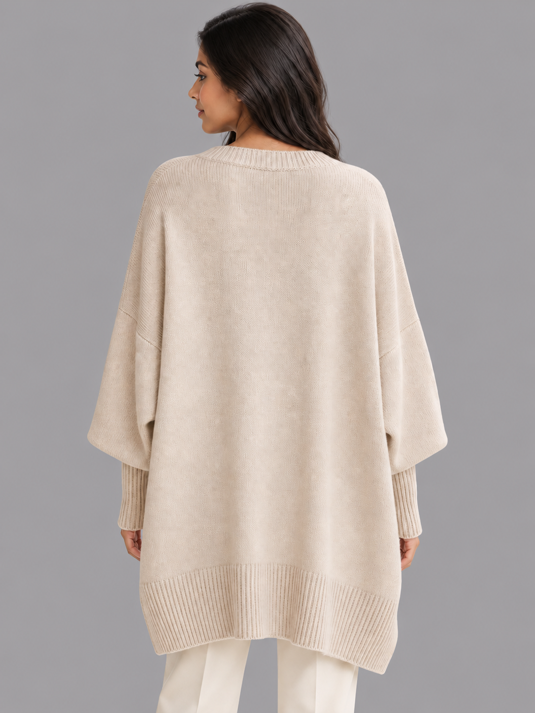 Women's Oversized Jumper - Draped Asymmetric Hem Ribbed