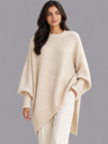 Women's Oversized Jumper - Draped Asymmetric Hem Ribbed