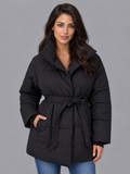 Women's Puffer Jacket - Oversized High Collar Belted Padded Coat