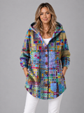 Women's Hooded Knitted Jumper - Button Neck Relaxed Fit Pullover