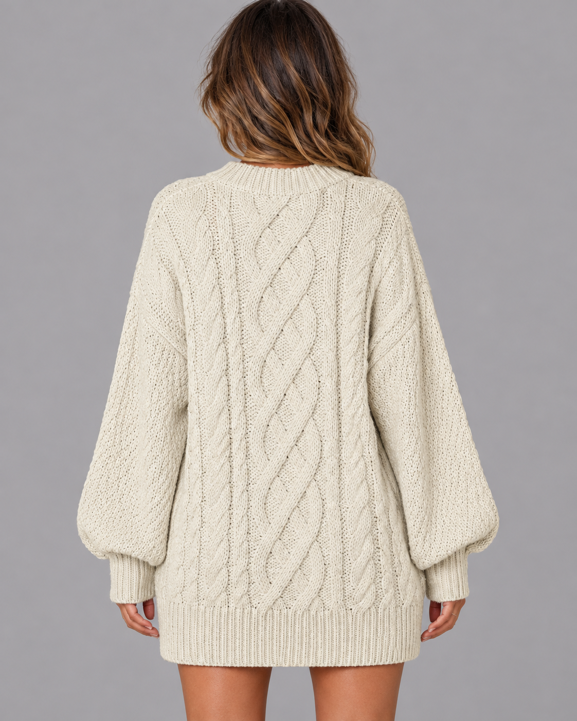 Women's Jumper Dress - Cable Knit Oversized Long Sleeve Knitted Dress