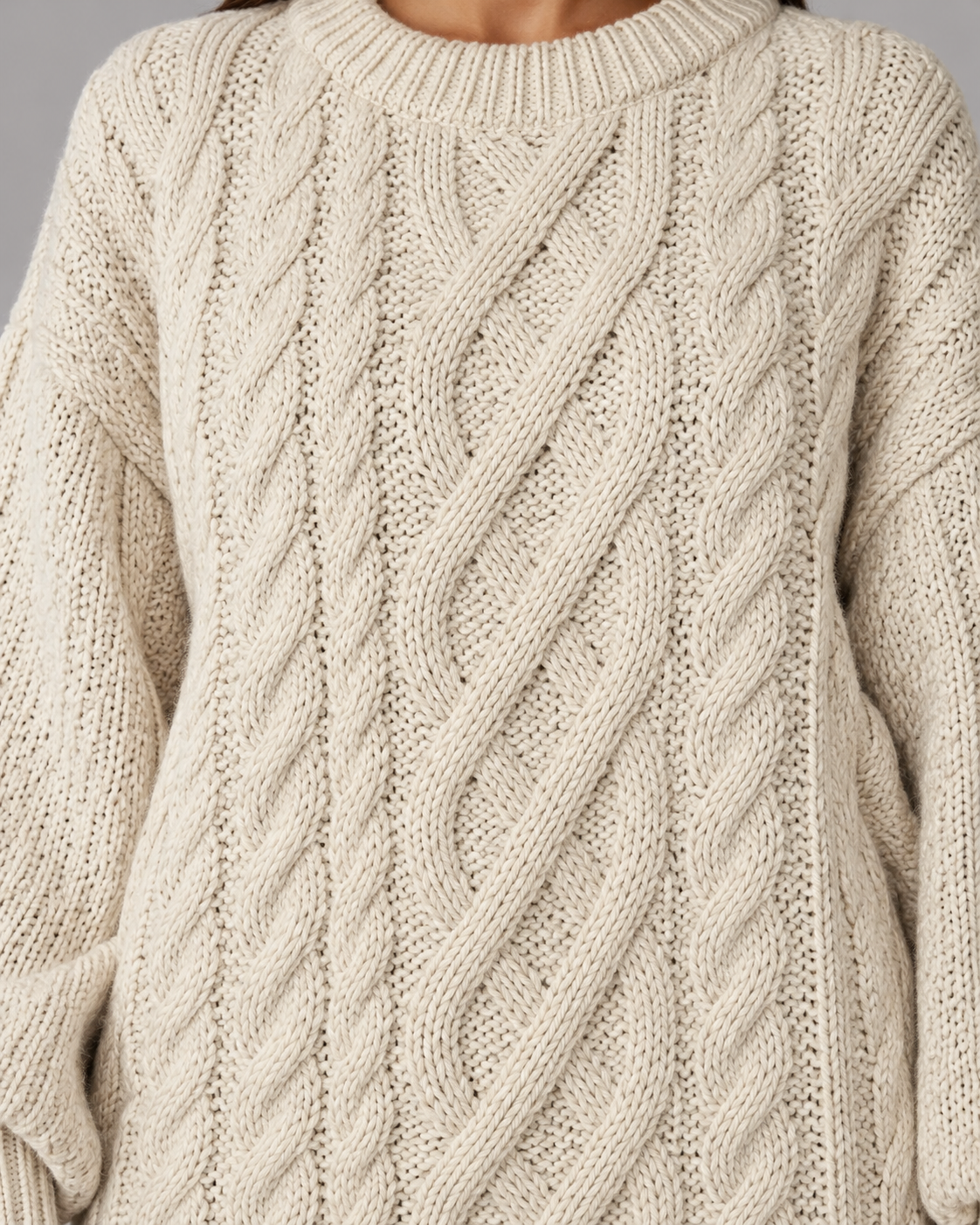 Women's Jumper Dress - Cable Knit Oversized Long Sleeve Knitted Dress