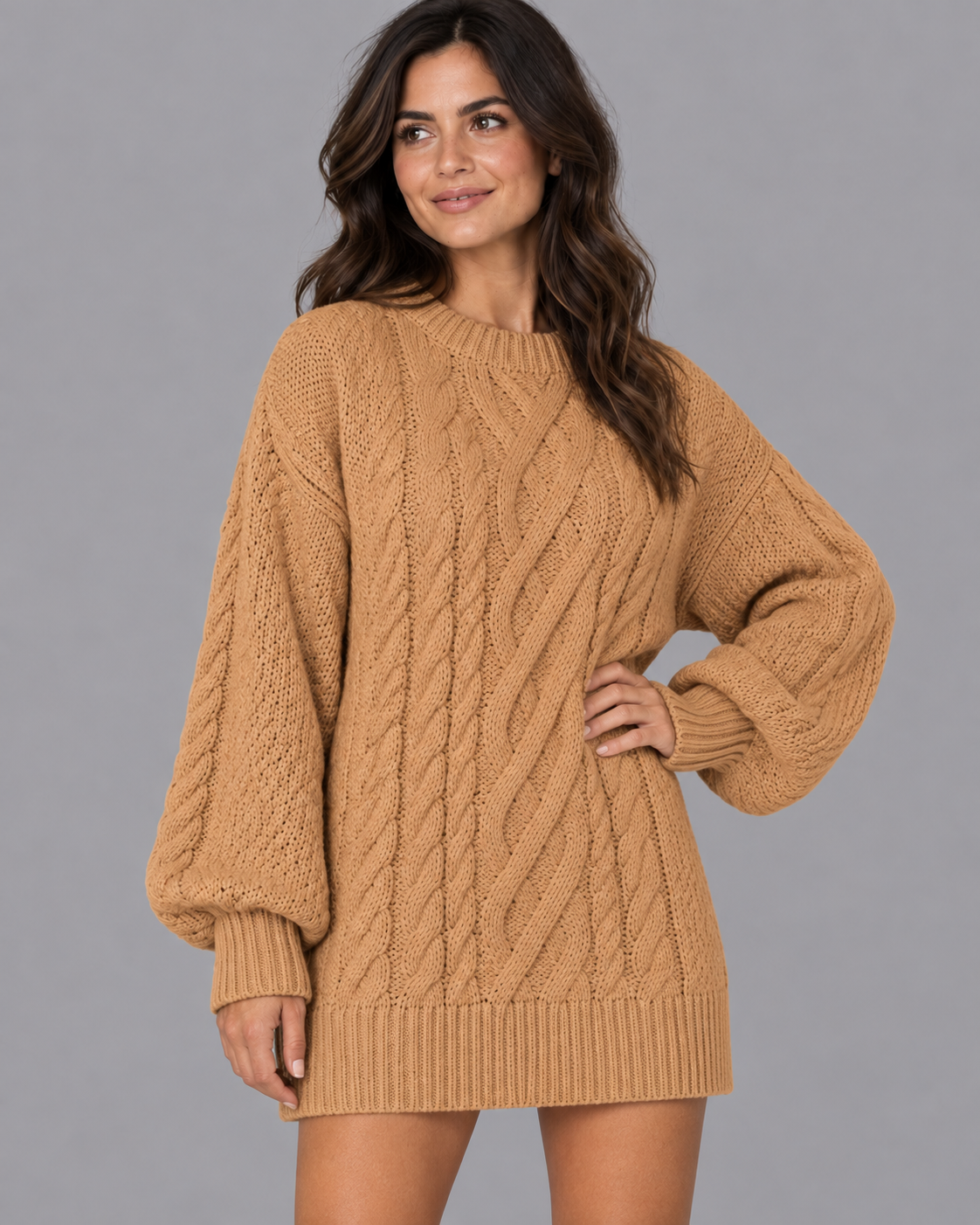 Women's Jumper Dress - Cable Knit Oversized Long Sleeve Knitted Dress