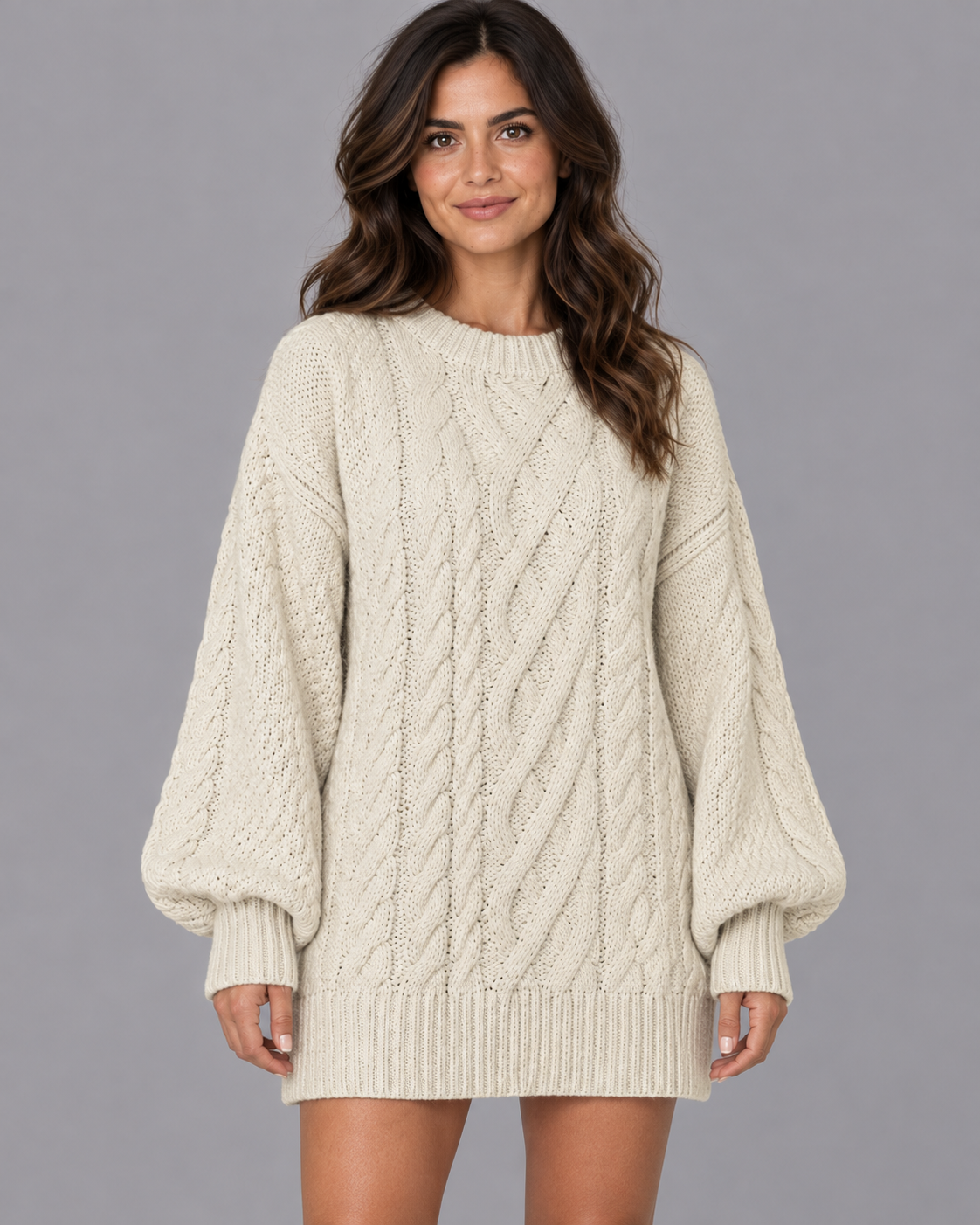 Women's Jumper Dress - Cable Knit Oversized Long Sleeve Knitted Dress