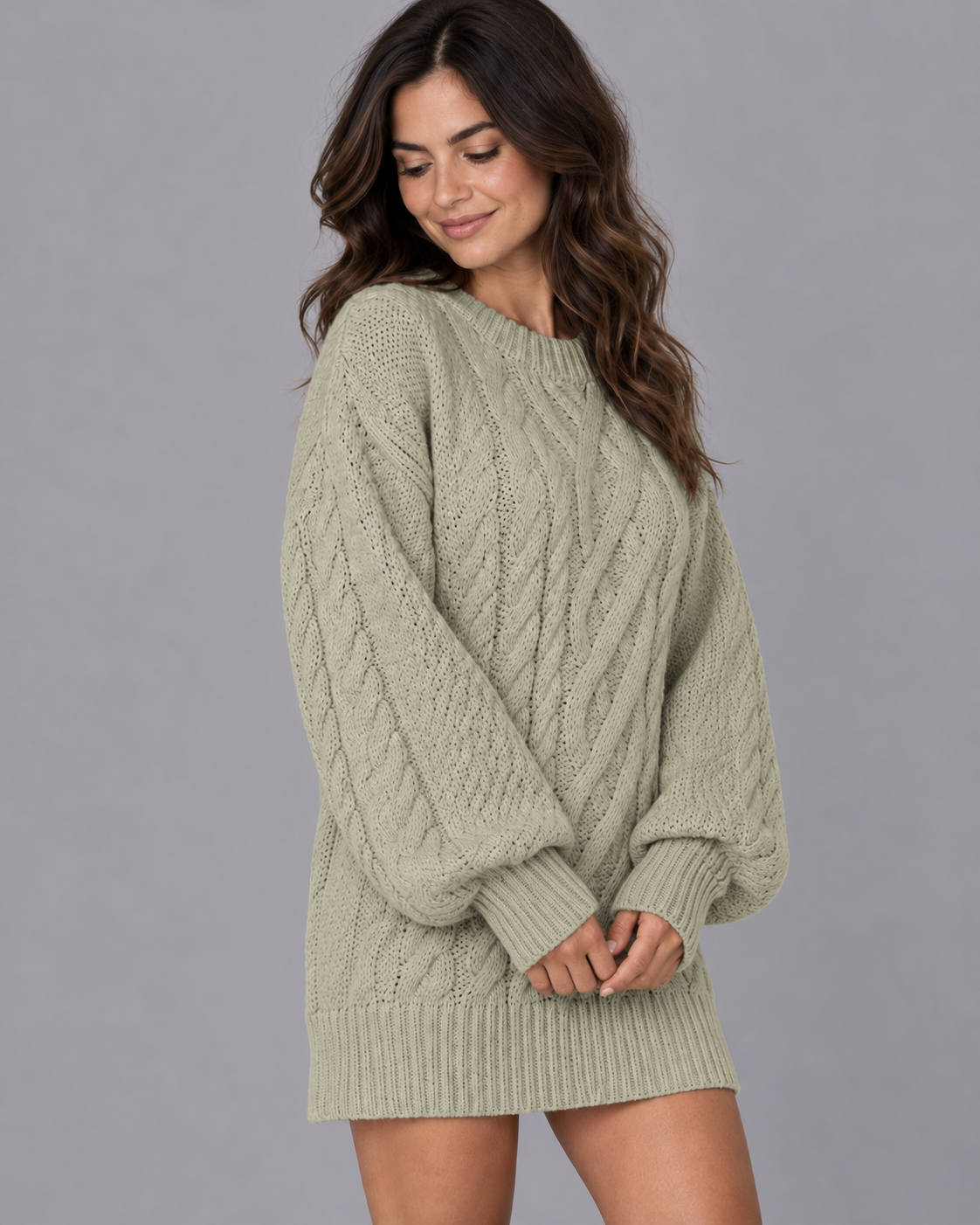 Women's Jumper Dress - Cable Knit Oversized Long Sleeve Knitted Dress