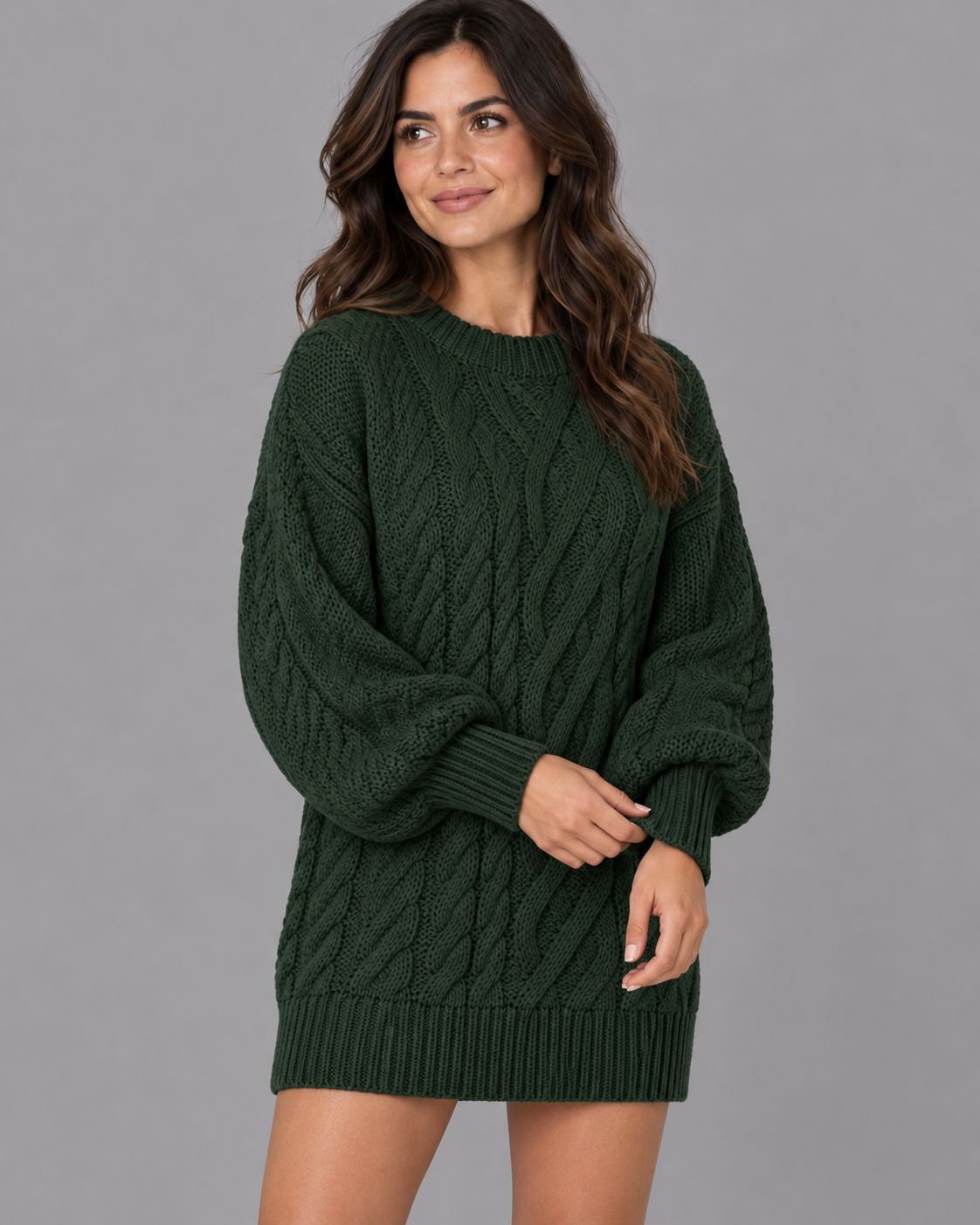 Women's Jumper Dress - Cable Knit Oversized Long Sleeve Knitted Dress