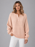 Women's Knitted Jumper - Ombre Henley Neck Relaxed Long Sleeve