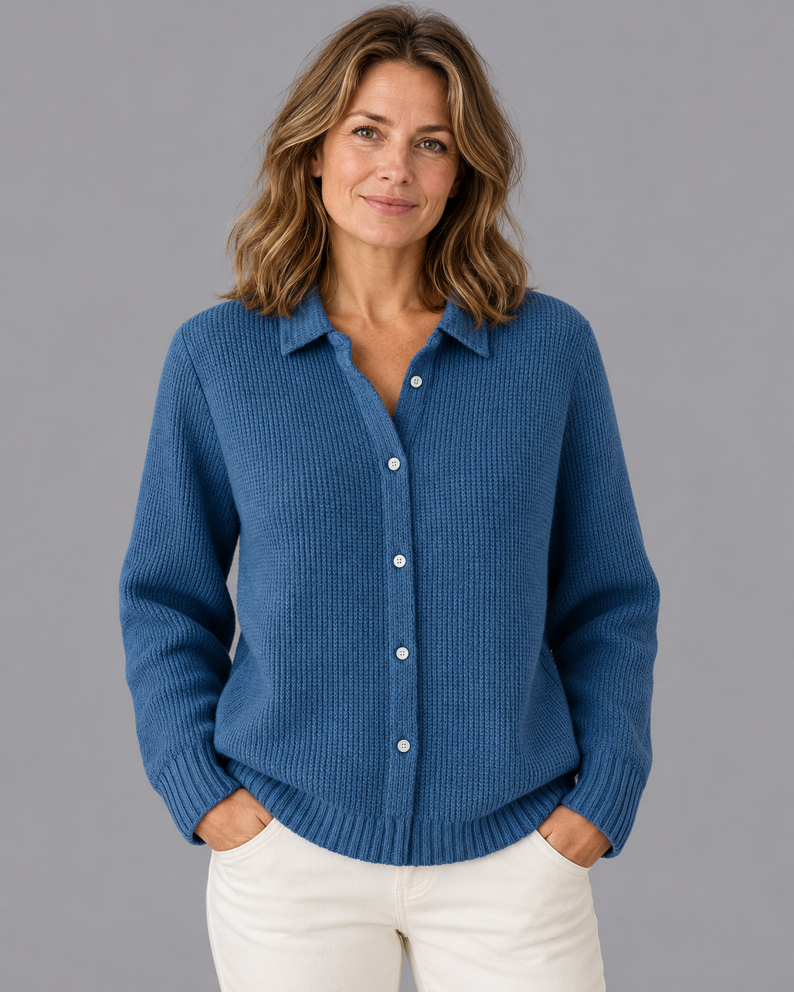 Women's Knitted Cardigan - Longline Button Front Relaxed Fit
