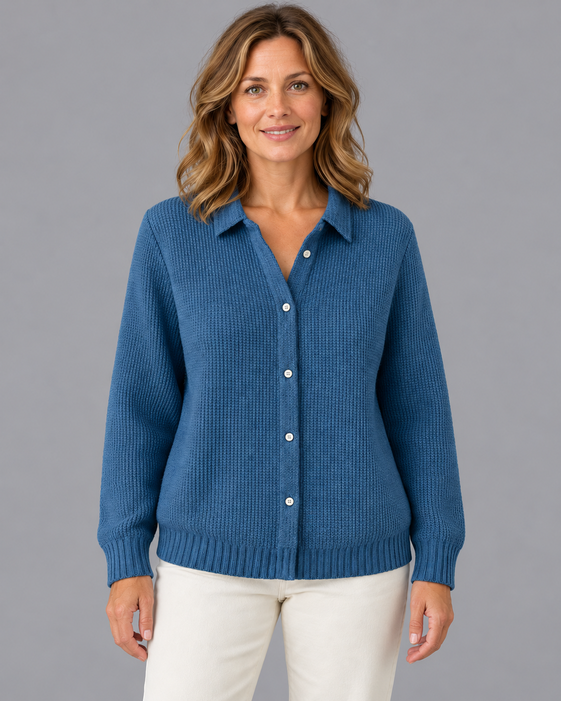 Women's Knitted Cardigan - Longline Button Front Relaxed Fit