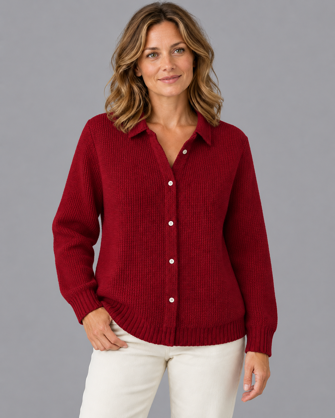 Women's Knitted Cardigan - Longline Button Front Relaxed Fit