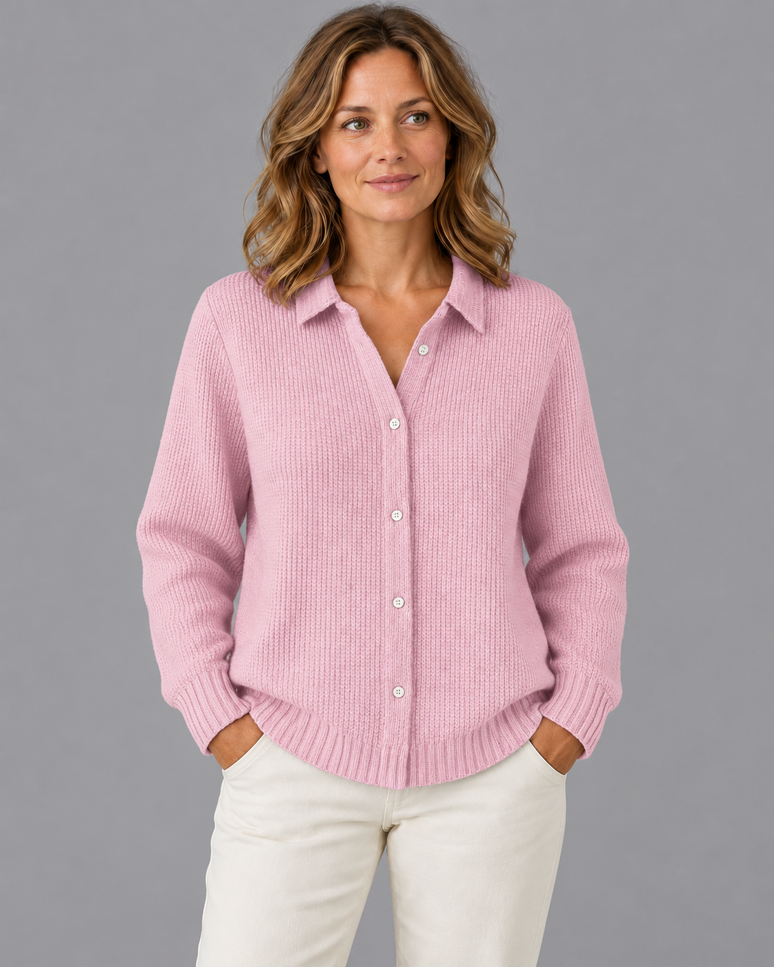 Women's Knitted Cardigan - Longline Button Front Relaxed Fit