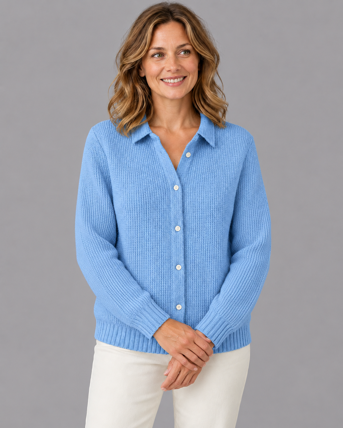 Women's Knitted Cardigan - Longline Button Front Relaxed Fit