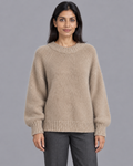 Women's Knitted Jumper - Fluffy Crew Neck Relaxed Fit Raglan Sleeve