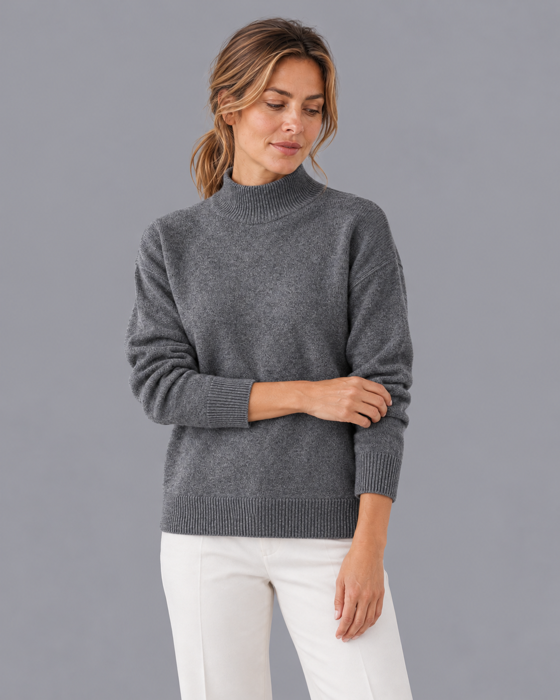 Women's Knitted Jumper - Funnel Neck Soft Knit Relaxed Fit