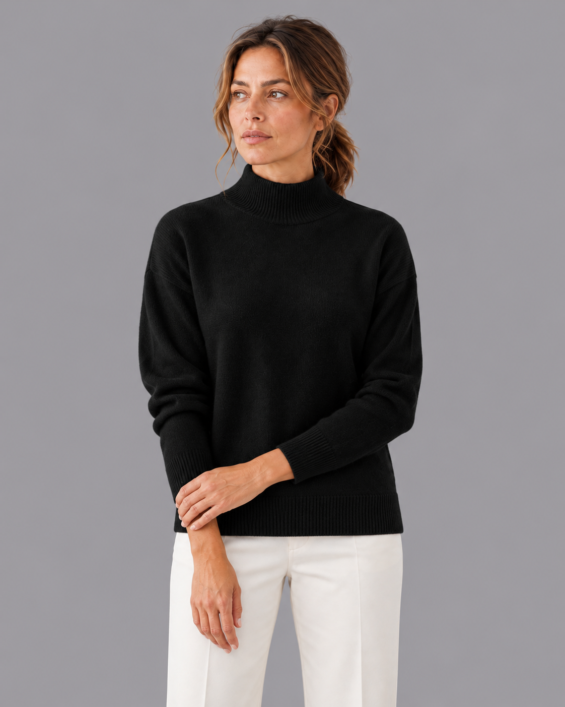 Women's Knitted Jumper - Funnel Neck Soft Knit Relaxed Fit