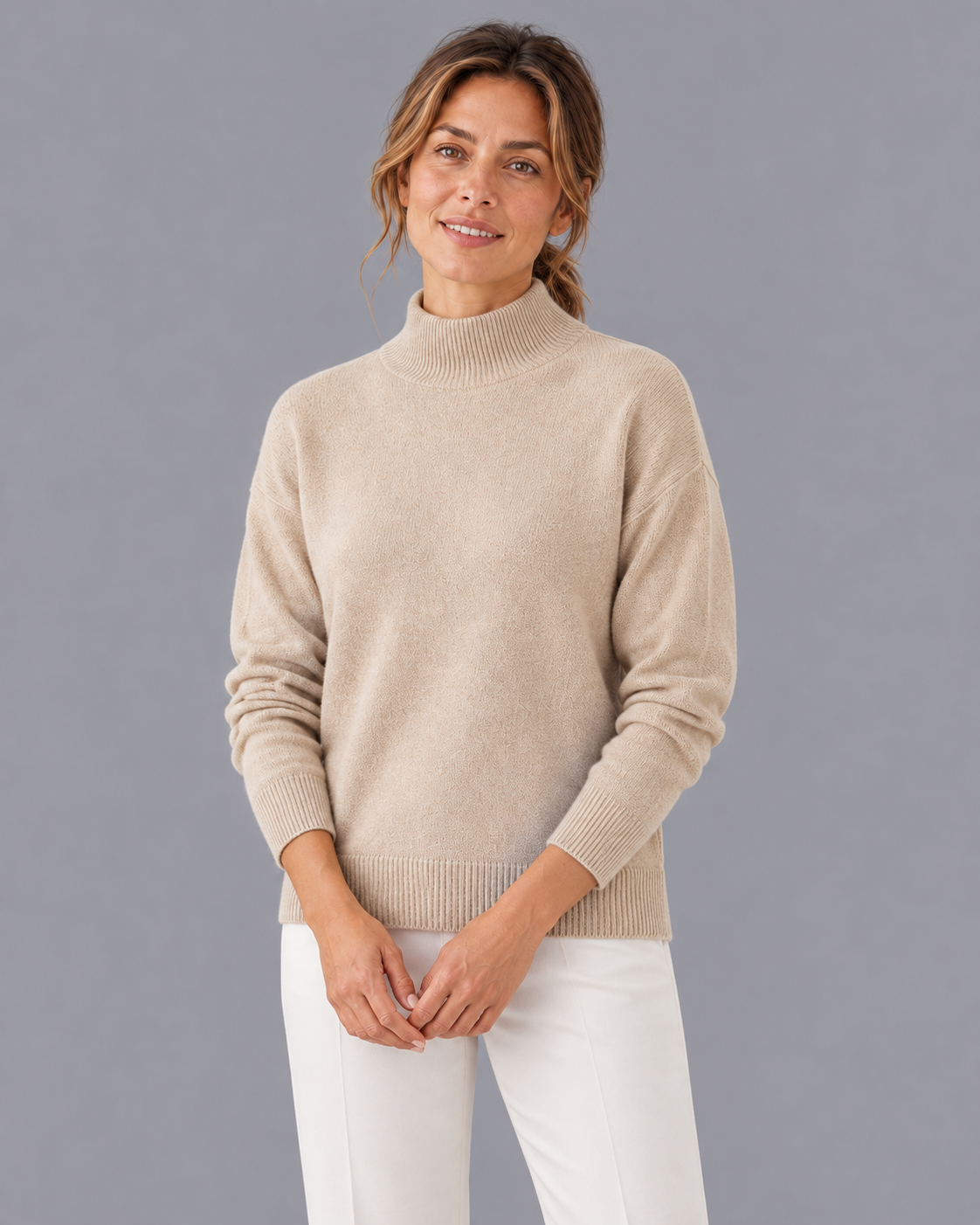 Women's Knitted Jumper - Funnel Neck Soft Knit Relaxed Fit