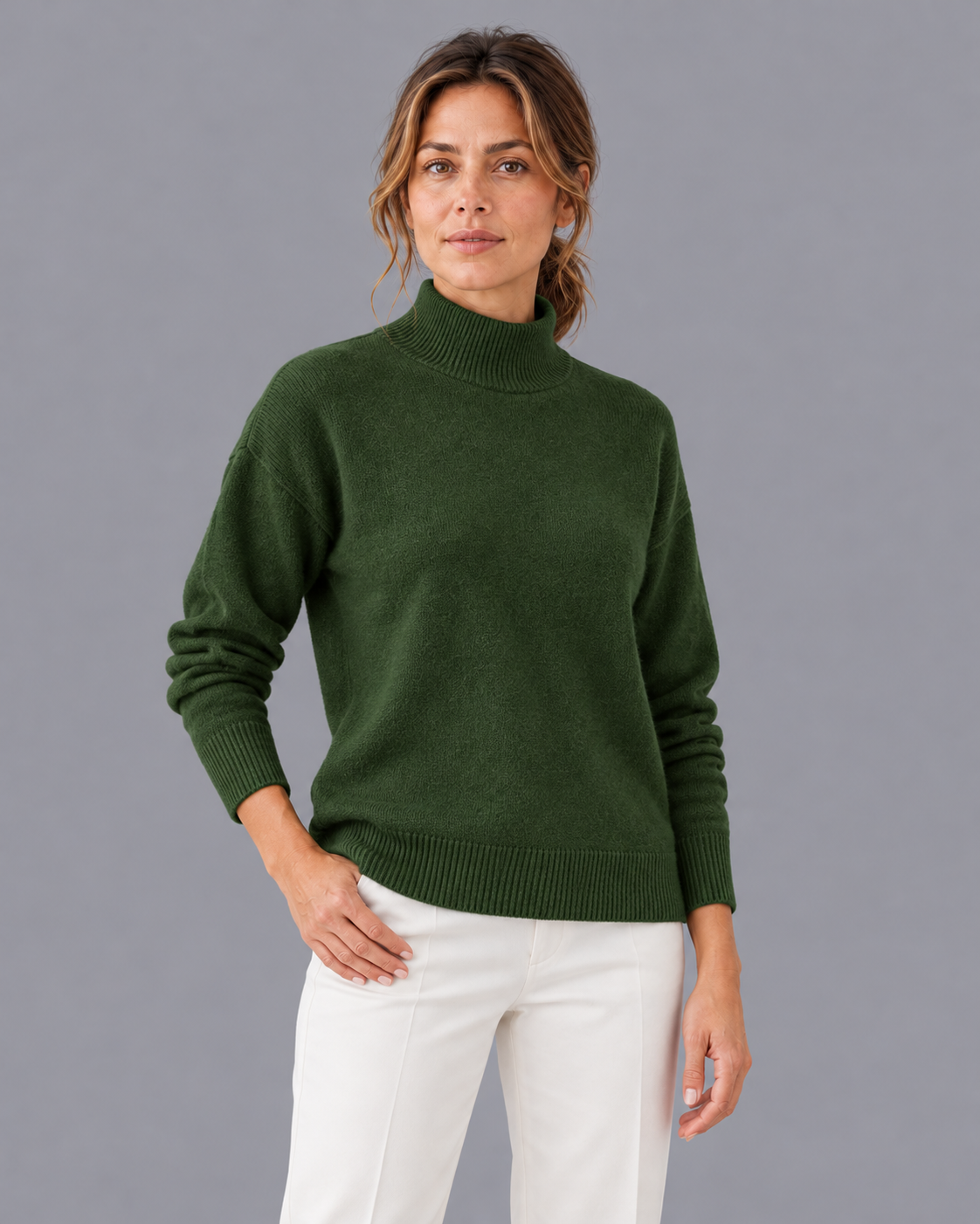 Women's Knitted Jumper - Funnel Neck Soft Knit Relaxed Fit