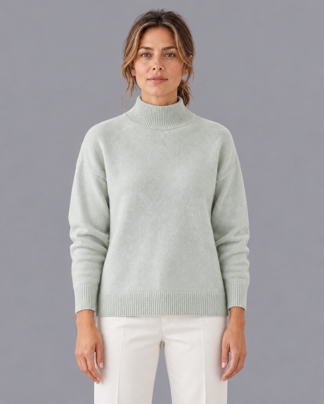 Women's Knitted Jumper - Funnel Neck Soft Knit Relaxed Fit