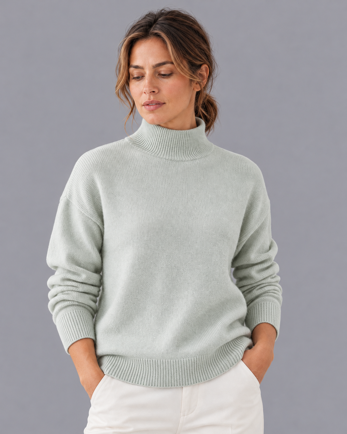 Women's Knitted Jumper - Funnel Neck Soft Knit Relaxed Fit