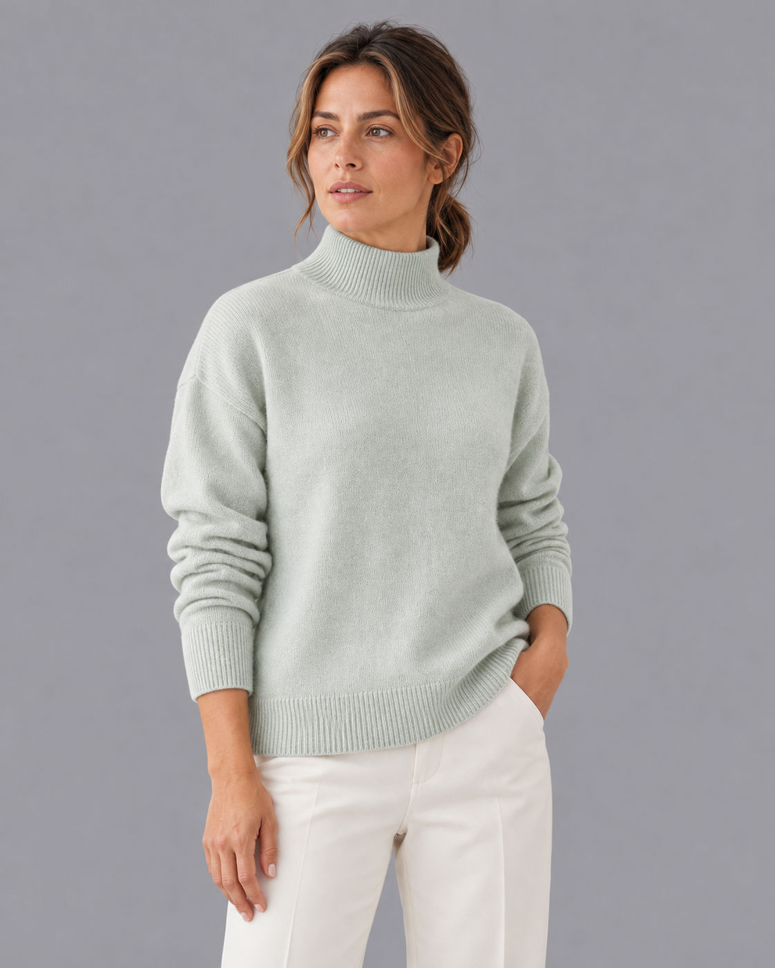 Women's Knitted Jumper - Funnel Neck Soft Knit Relaxed Fit